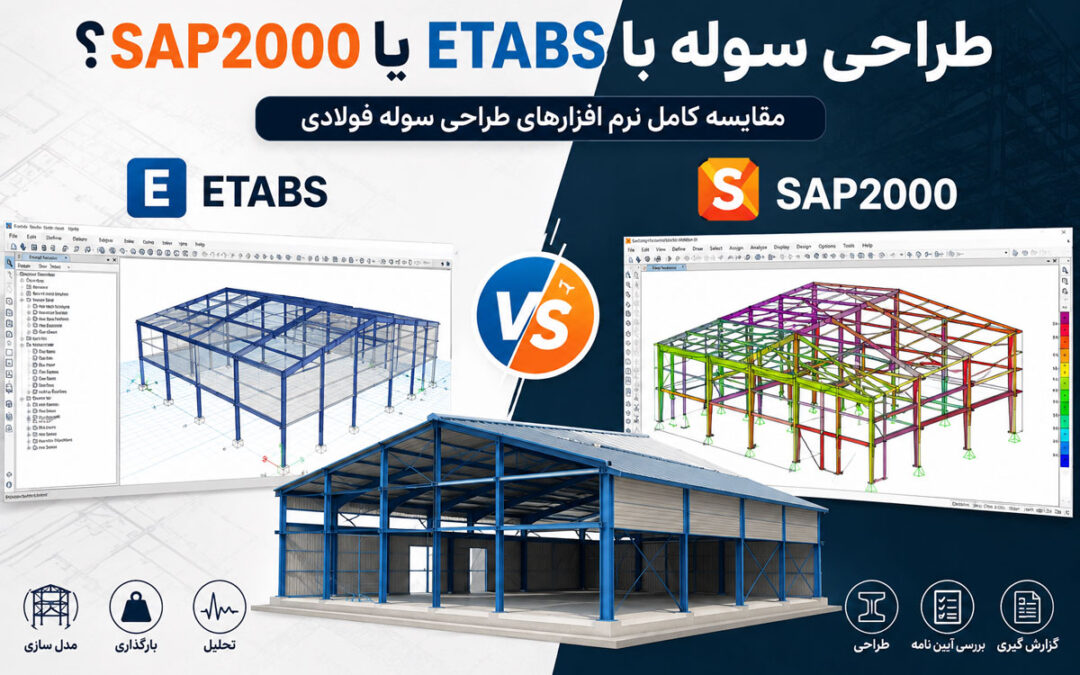طراحی سوله با ETABS یا SAP2000؟ مقایسه کامل نرم افزارهای طراحی سوله فولادی